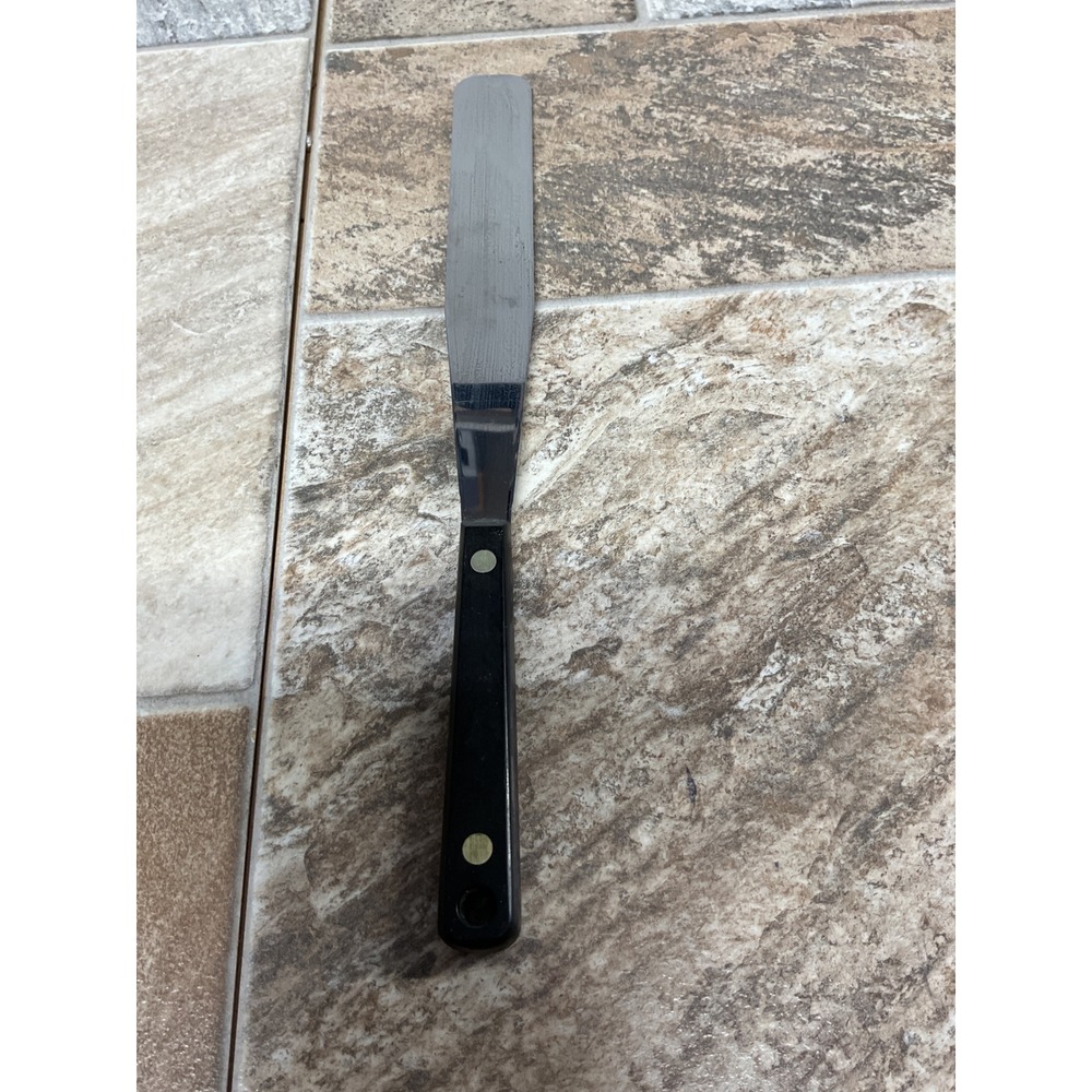 Vintage Ekco Flint Stainless Steel Offset Icing Spatula Black Handle USA 11.5 in